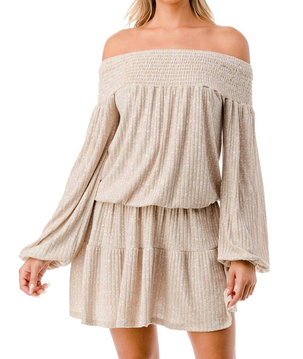 NEW VAVA margo off shoulder dress in camel hacci